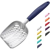 WePet Cat Litter Scoop, Aluminum Alloy Sifter, Kitty Metal Scooper, Deep Shovel with Diagonal Sifting Hole, Long Handle, Kitten Poop Lifter for Litter Box, Large Size, Blue Handle