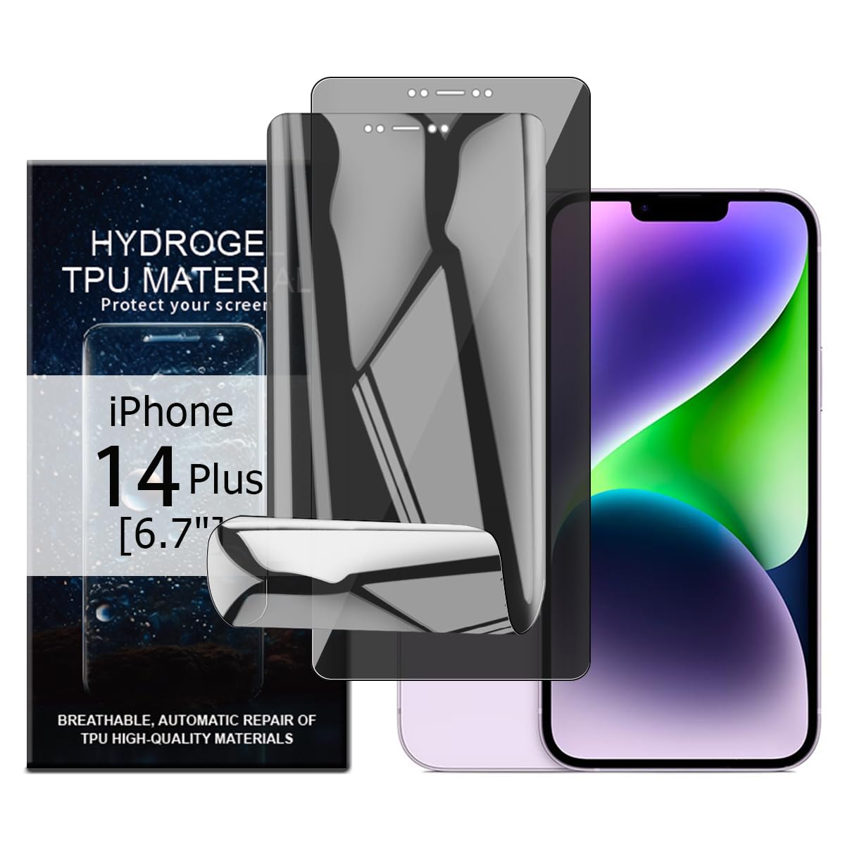 Glcrrpu 2 Pack for iPhone 14 Plus[6.7"] Privacy Hydrogel Screen Protector[Anti-Spy] Flexible TPU Protective Film Self-Healing[Not Tempered Glass]