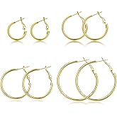 Sroyte 6 Pairs Gold Silver Hoop Earrings for Women, 14K Gold Plated Stainless steel Hoop Earring for Women, Lightweight Hypoallergenic Dainty Hoop Earrings Set