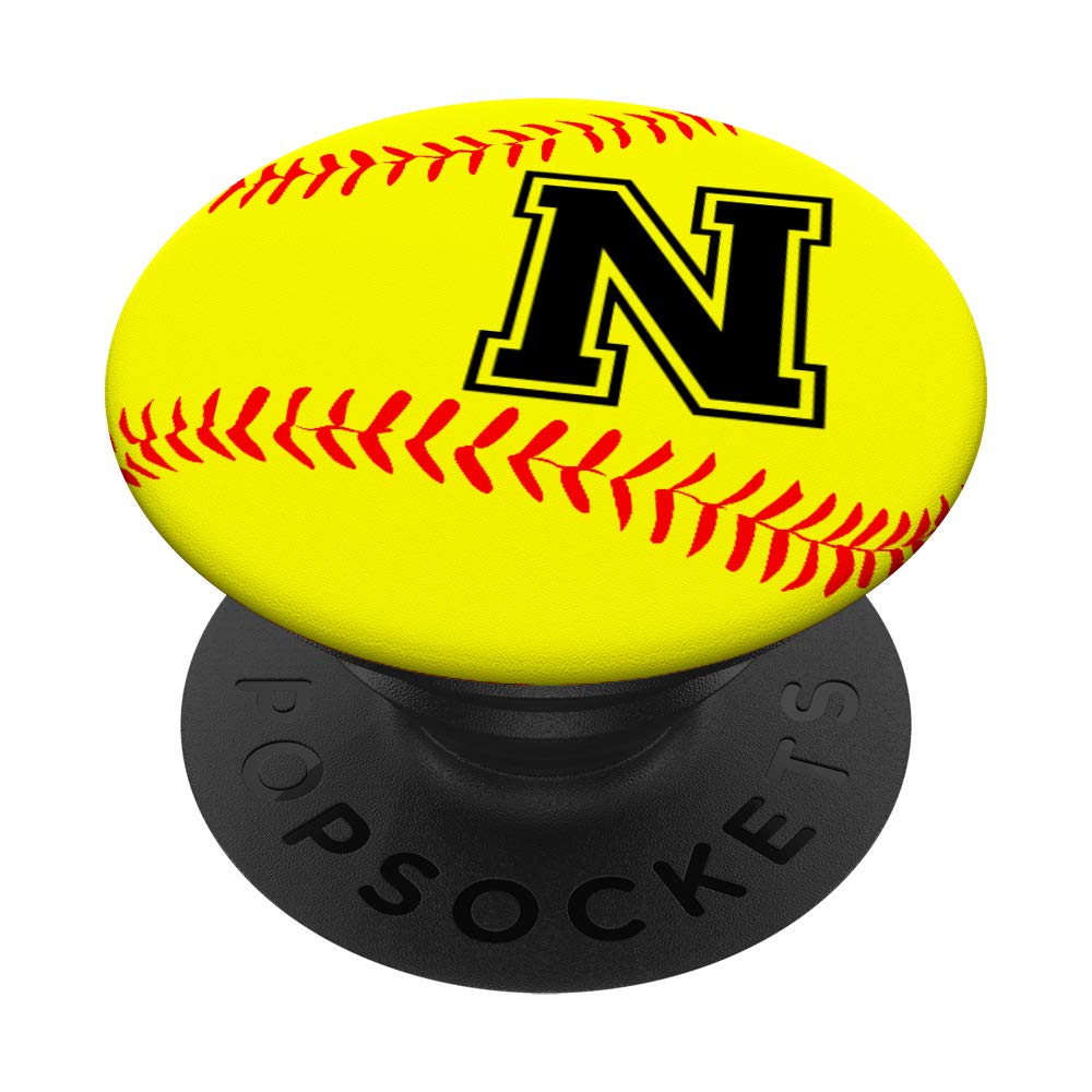 N Softball Personalized Name Ball Athlete Initial Letter Art PopSockets PopGrip: Swappable Grip for Phones & Tablets