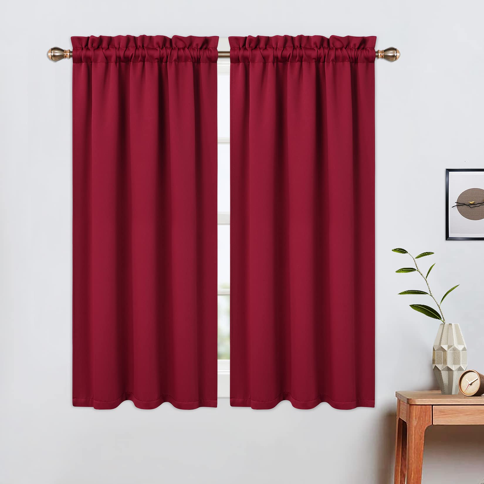 LinTimes Blackout Short Curtains for Bathroom Set 2 Panels Rod Pocket Cafe Tier Curtains Light Blocking Blackout Room Darkening Camper Curtains for Small Windows Kitchen 26x45 Inch Length Red Wine — image 1