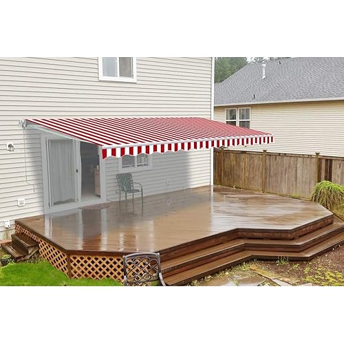 ALEKO AWM10X8RWSTR05 Retractable Motorized Patio Awning 10 x 8 Feet Red and White Striped