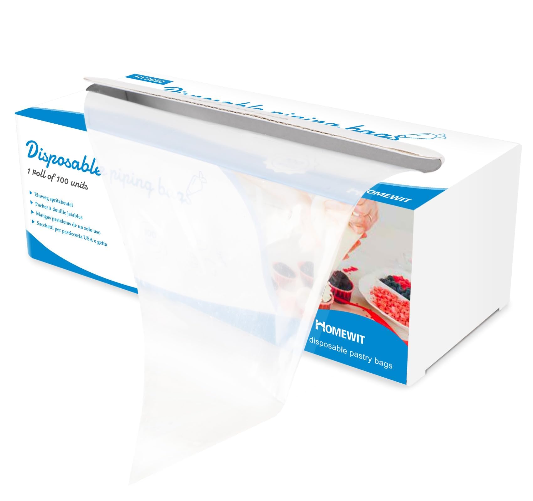 Homewit 100 Pcs Disposable Piping Bags, 21 Inch Clear Plastic Pastry Bags Thickened Large Icing Bag, Clear Icing Piping Bag for Cake Cupcake Dessert Cookies Decoration (53 x 27 cm)