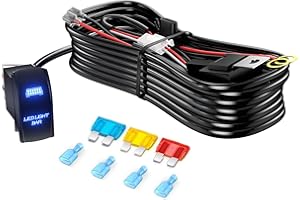 4WDKING LED Light Bar Wiring Harness Kit - 1 Lead 14AWG Heavy Duty 12V 5Pin Rocker On Off Waterproof Switch Power Relay Blade Fuse for Off Road Lights LED Work Light