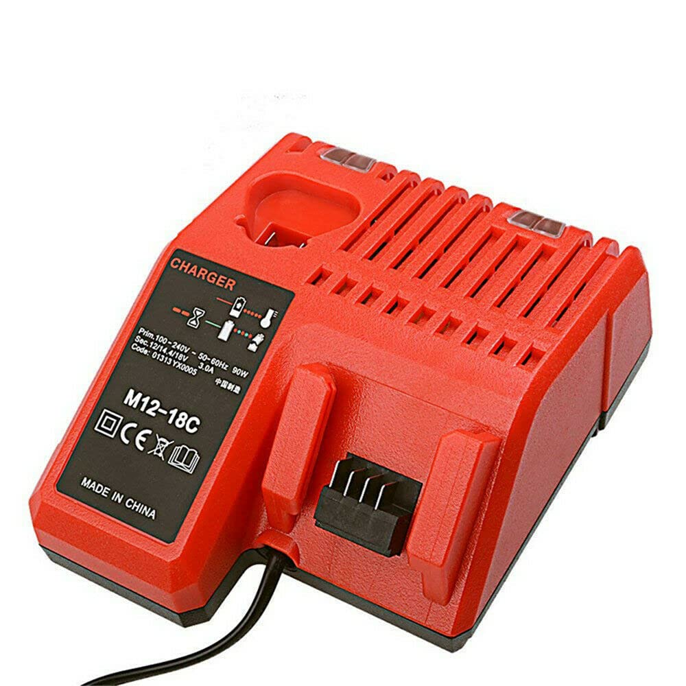 JANRI Replacement M12-18C 12V-18V Fast Charger compatible with Milwaukee M12 12V Red Lithium-Ion M12B2 M12B6 M12B4 M12B3 M18 M18B5 M18B4 M18HB8 M18B2 BATTERY (UK plug)