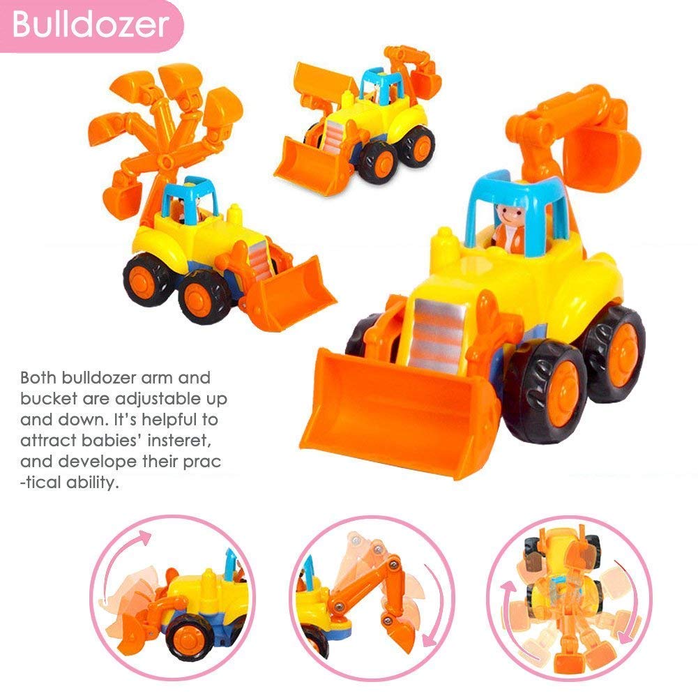 MOONTOY Baby Spielzeugauto Bagger Konstruktionsfahrzeuge Baufahrzeuge 4 in einem Set für Kinder, Traktor, Bulldozer, Kipper & Zementmischer 2