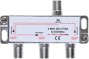 Cables Direct Online 3 Way Bi-Directional 5-2300 MHz Indoor and Outdoor Waterproof Coaxial Antenna Splitter for RG6 RG59 Coax Cable Satellite HDTV (3 Ports)
