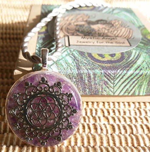 Sacred Geometry Pendant with Genuine Amethyst &amp; Herkimer Diamond Silver