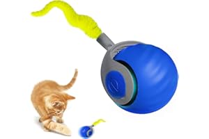 Speedy Ball with Tail Cat Toy, Smart Interactive Toy for Bored Indoor Cats 2 Speeds, Automatic Cat Rolling Ball 2.0 Enrichmen