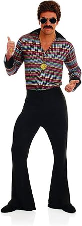 Men's Fancy Dress 70s Style Disco Fever Mens Fancy Dress Black Flares Clothes, Shoes 