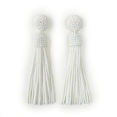 Amazon ホワイトビーズタッセルイヤリング ドロップイヤリング