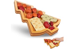Kichvoe Wooden Tray Christmas Tree Shaped Charcuterie Board Appetizer Serving Plate Christmas Dishes Snack Container C