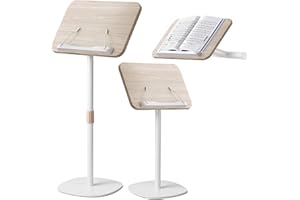 NAMON 2-in-1 Dual-Use Music Stand & Tabletop Stand, Heavy Duty Wooden Music Stand for Sheet Music, Adjustable Height & Angle, With Page Paper Clip, Ideal for Violin Guitar Piano Players (White)