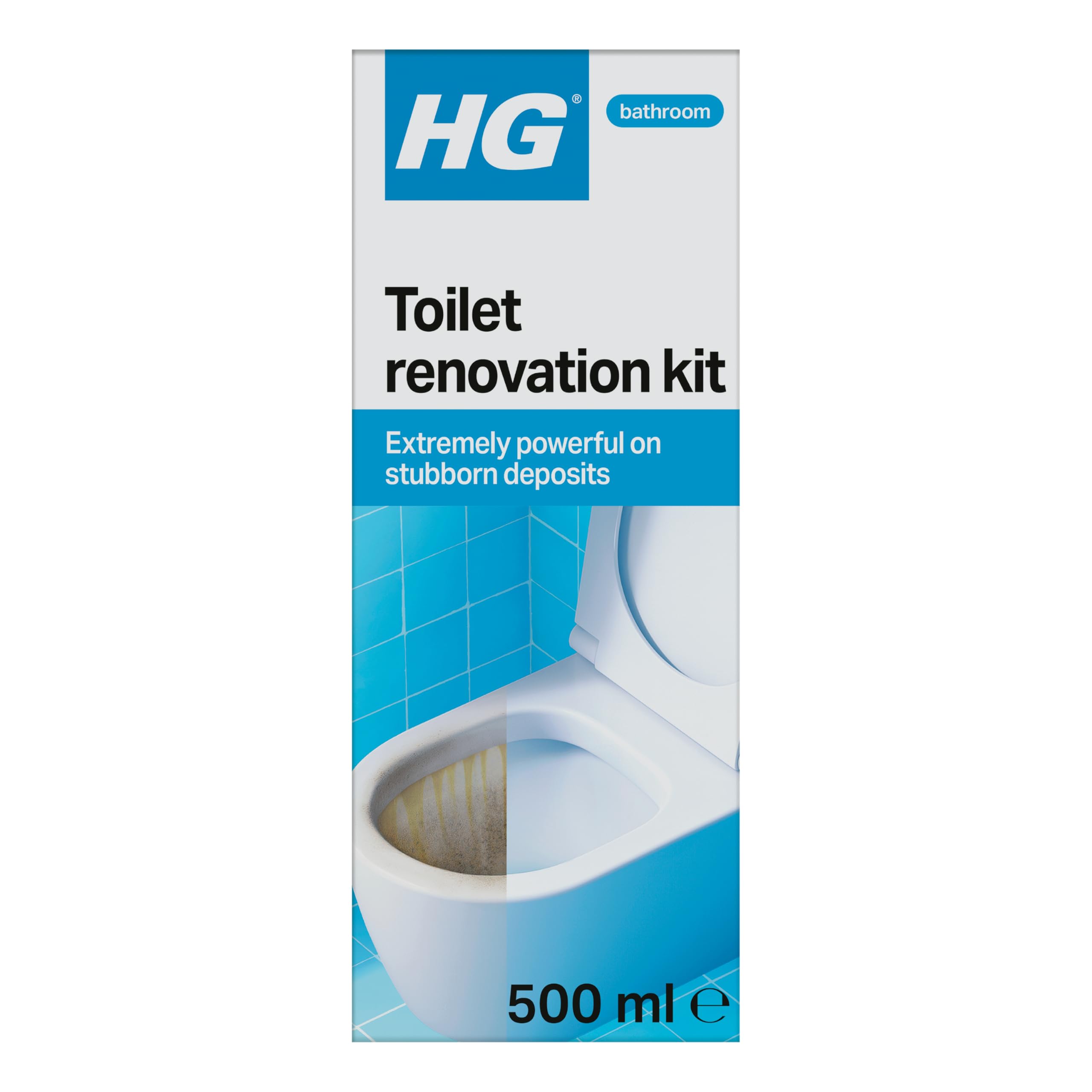 HG Toilet Renovation Cleaning Kit, Effective Bathroom & WC Cleaner, Cleans and Descales Toilet Bowl & Under Toilet Rim, Limescale & Stain Remover - 500ml (318006106)