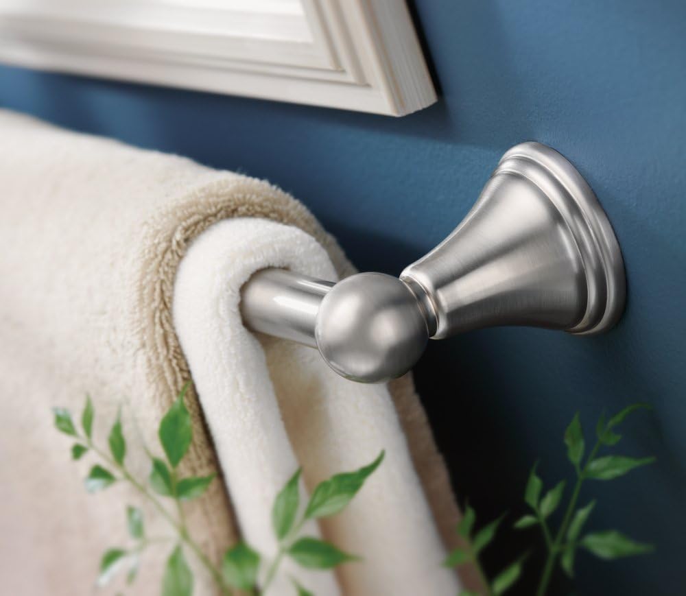 Moen DN8418BN Preston Collection 18-Inch Single Bathroom Towel Bar, Brushed Nickel - Bathroom Accessories - 