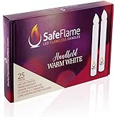 SafeFlame Hand Held LED Candles - Batteries Included - Easy On/Off Switch - Safe Flame for Candlelight Service (Box of 25) (Warm White)