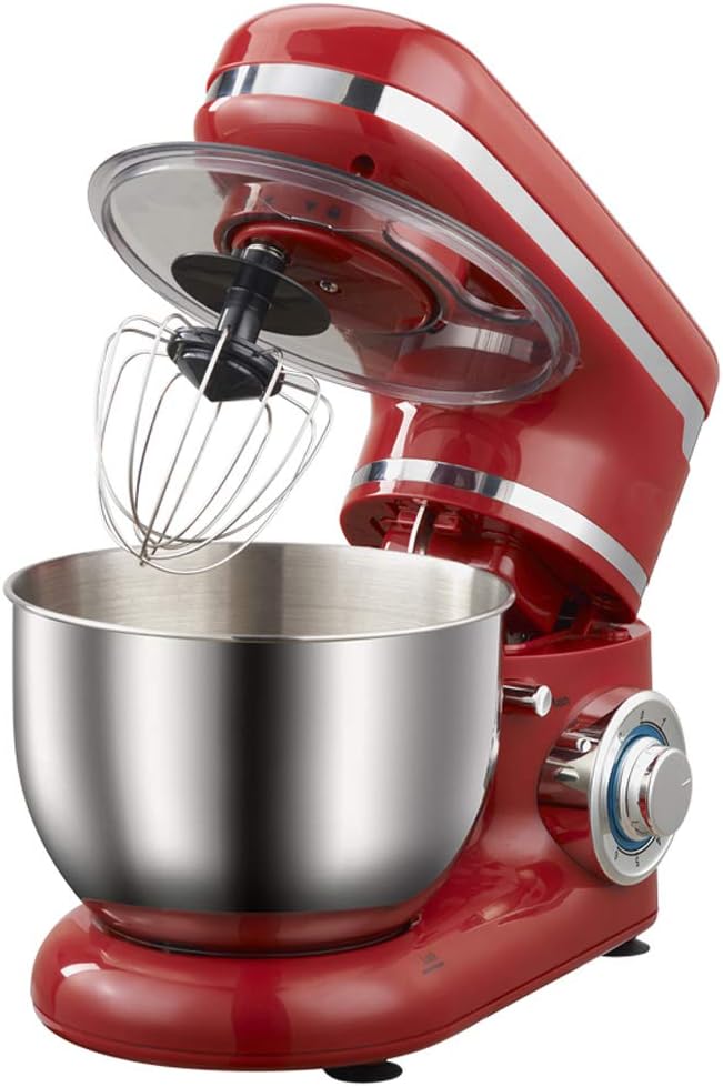 NBCDY Kitchen Food Mixer, Professional Stand Mixer, 1200w 6 Speed Tilt-Head with Splash Guard, 4l Stainless Steel Bowl,Dough Hook, Beater, Whisk, Red