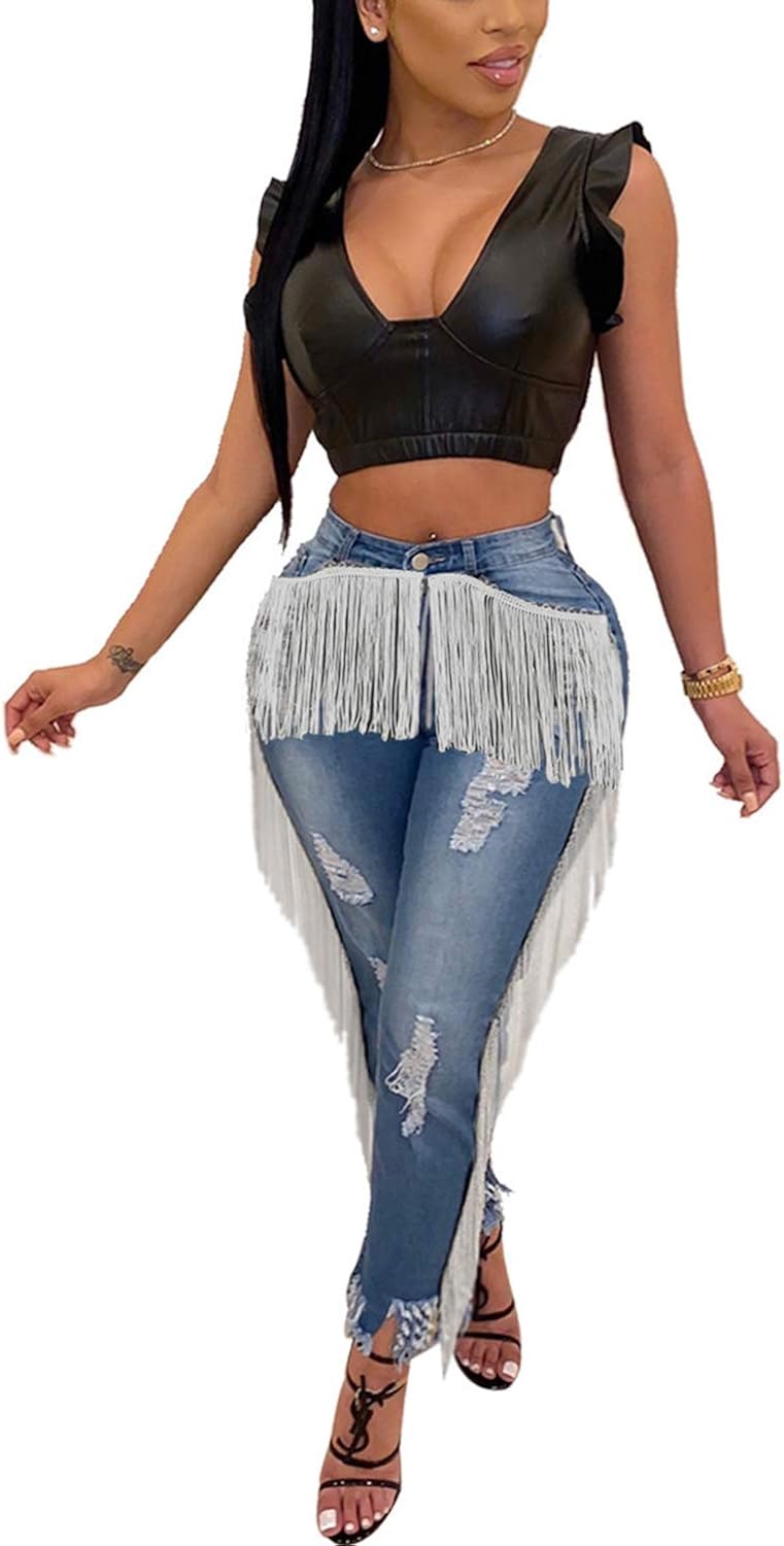 black jeans with tassels