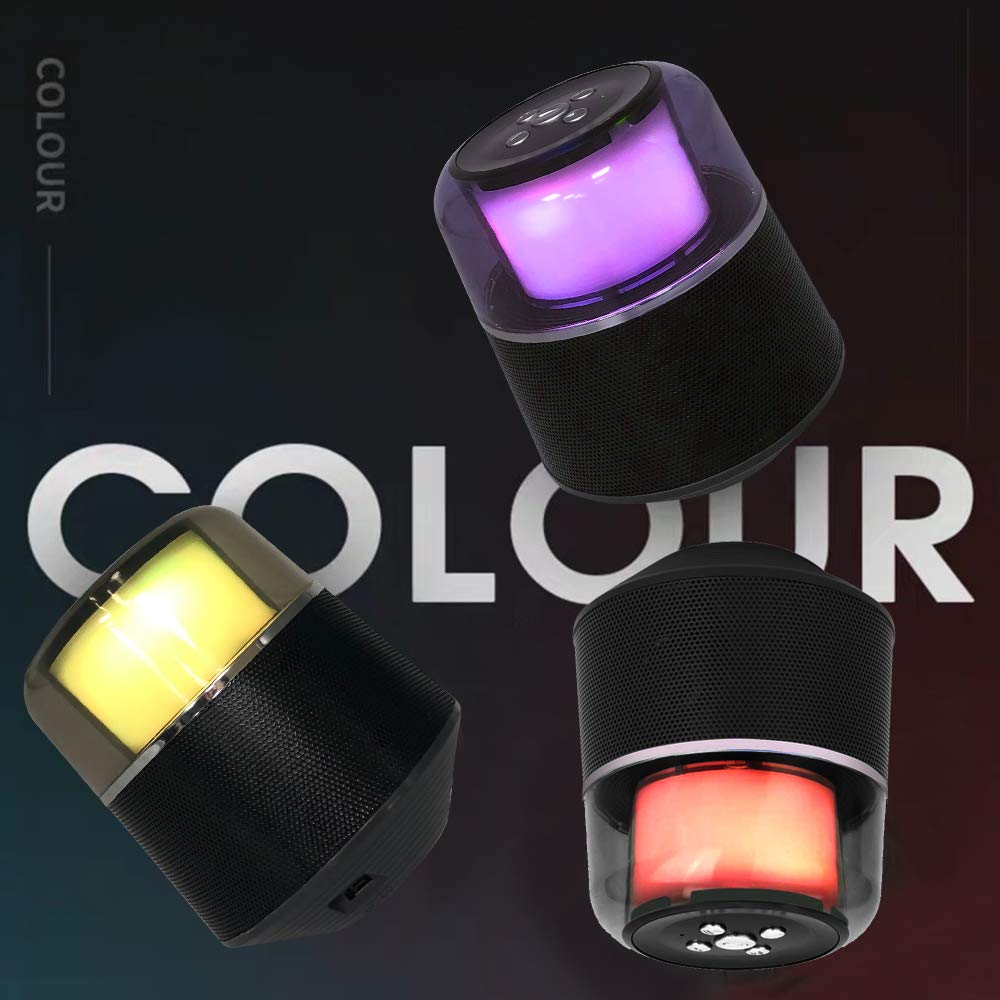 Portable Bluetooth Lautsprecher, Mini Super Mobiler Bluetooth 4.2 Lautsprecher mit Eingebautem Mikrofon,FM Radio, Freisprechanruf, LED-Licht, 3,5mm Audio-Eingang, TF-Kartensteckplatz (Schwarz)