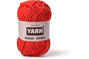 OMOIUT Plush Chenille Chunky Crochet Velvet Yarn - Soft Baby Yarn for Knitting Blankets & Amigurumi - Fluffy 50g / 65.6yd (Red)