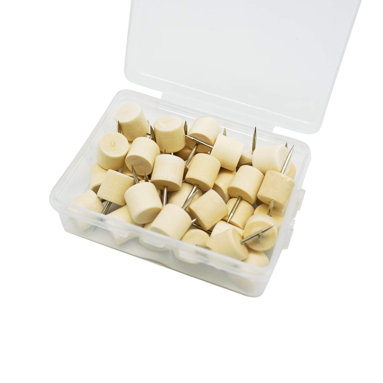 Cork Board Pins Cylinder-Shaped Push pins Wood Push Pins Wood Head with Steel Point, 40 Pack