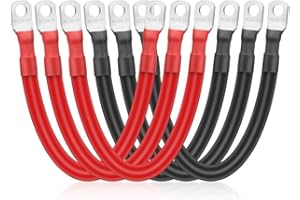 Linkstyle 6PCS 2 AWG 6 Inch Battery Cables, 15CM 2 Gauge 35mm² Pure Copper Battery Inverter Cables with 3/8" Lugs Terminals Copper Wire, for Auto Car, Marine, RV, Solar, Truck, Motorcycle