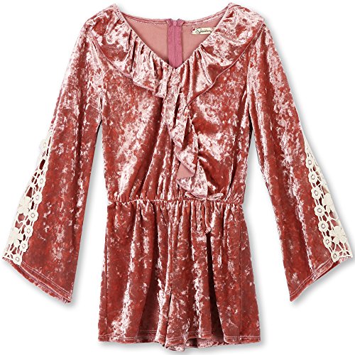 Speechless Big Girls  Flutter Front Crushed Velvet Romper, Light Mauve, XL