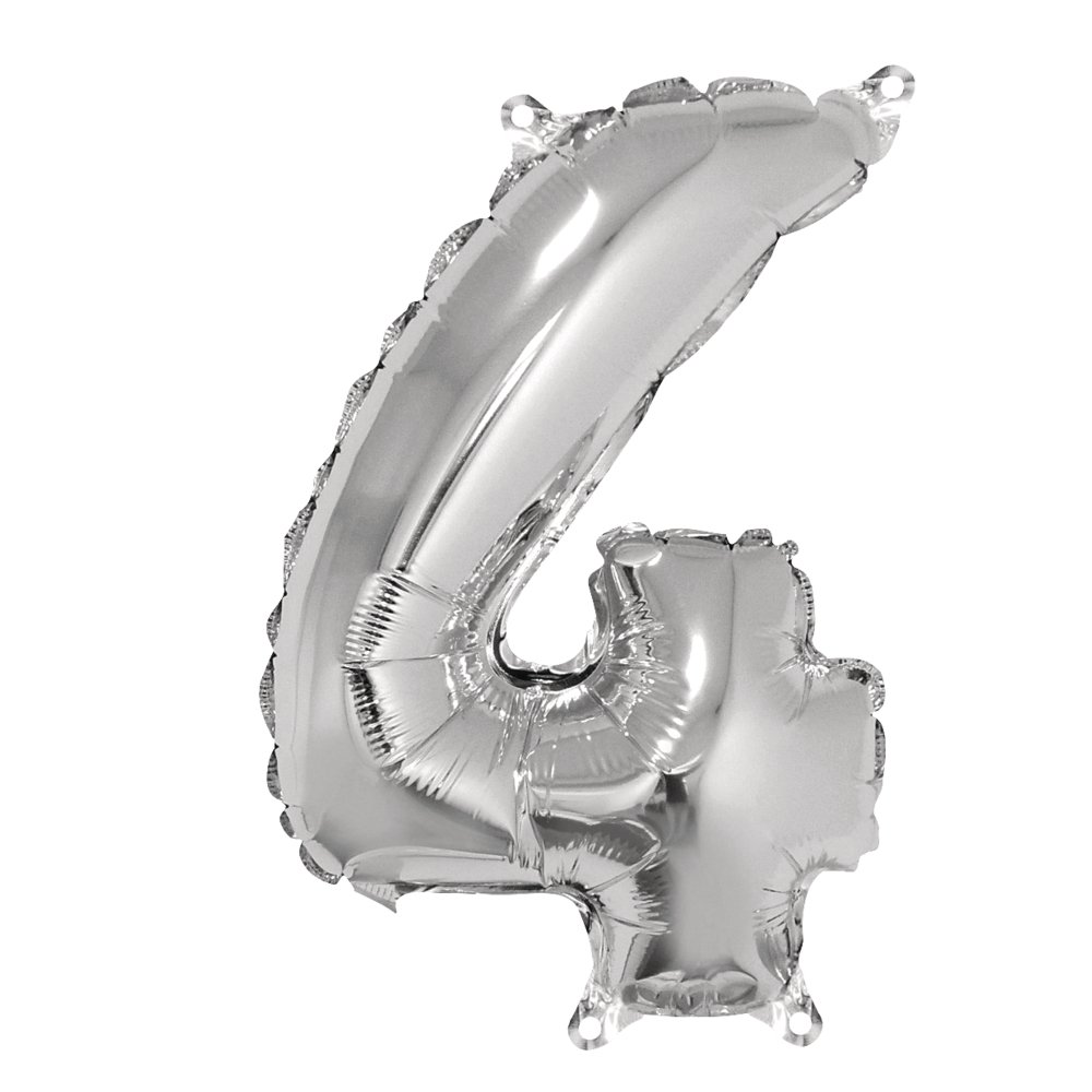 Rayher Number 4 Foil Balloon, 4th Birthday Party Decoration, Foil Balloon for Air Filling, 40cm, silver, 87036606