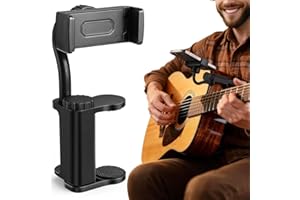 Versatile Guitar Phone Holder Adjustable Rotatable Guitar Mount Stand Clamp for Guitars Ukulele Universal Smartphone Compatib