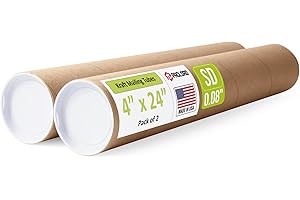 PACLORD 4" x 24" Reinforced Kraft Paper Mailing Tubes, Pack of 2 Tubes with 2 Caps Each – USPS Approved Poster Tube – Made in USA Cardboard Tube for Shipping and Storing Posters, Prints, Artwork, or Documents