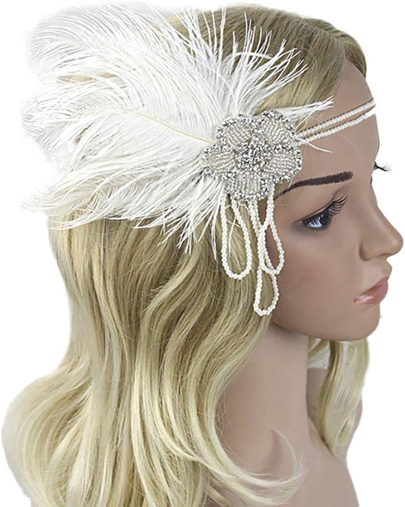 A2A Feather Headband for Women and Girls Crystal Tassel Feather