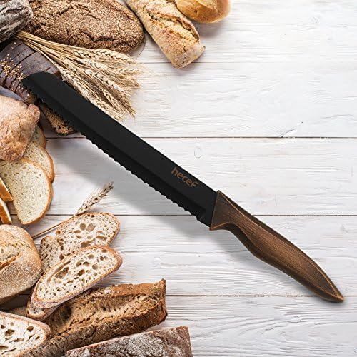 hecef Ensemble de Couteaux de Cuisine, Y Compris Couteau de Cuisine de 8 Pouces, Couteau à Pain de 8 Pouces, Couteau Santoku de 7 Pouces, Couteau Universel de 5 Pouces, Couteau de Fruit de 3.5 Pouces