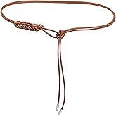 Buywis Womens PU Leather Thin Belts Knotted Waistband for Dresses