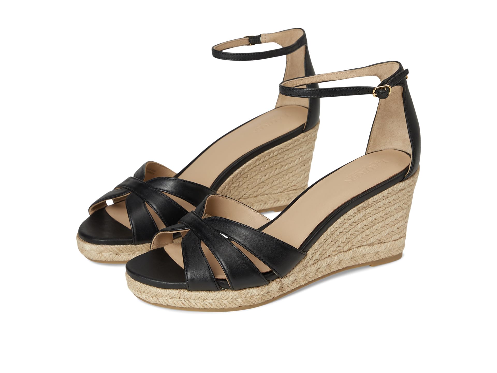 Lauren Ralph Lauren, Women’s, Nellie Nappa Leather Espadrille, Black, 5.5, Medium