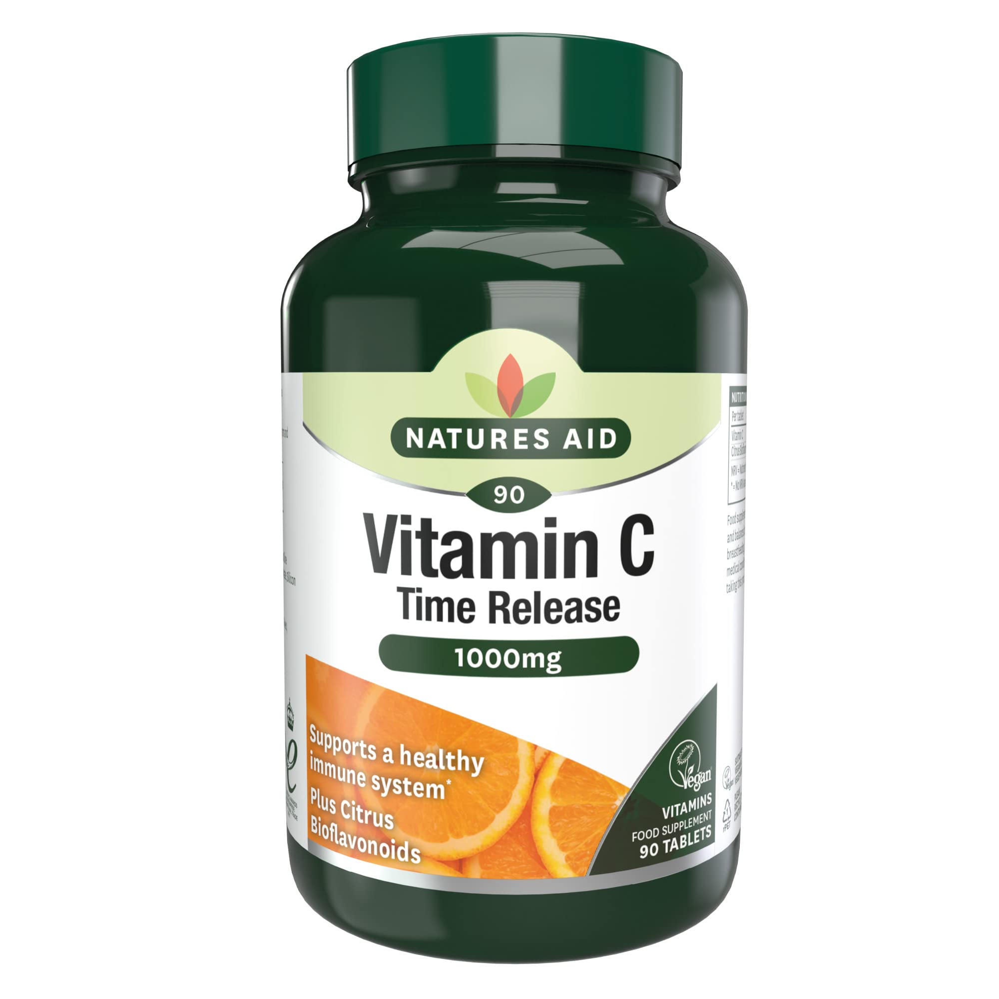 Natures Aid Vitamin C 1000mg Time Release - High Strength with Bioflavonoids - Supports Immunity, Bones & Heart - Antioxidant - Vegan, Gluten-Free, Non-GMO Supplement – 90 Tablets