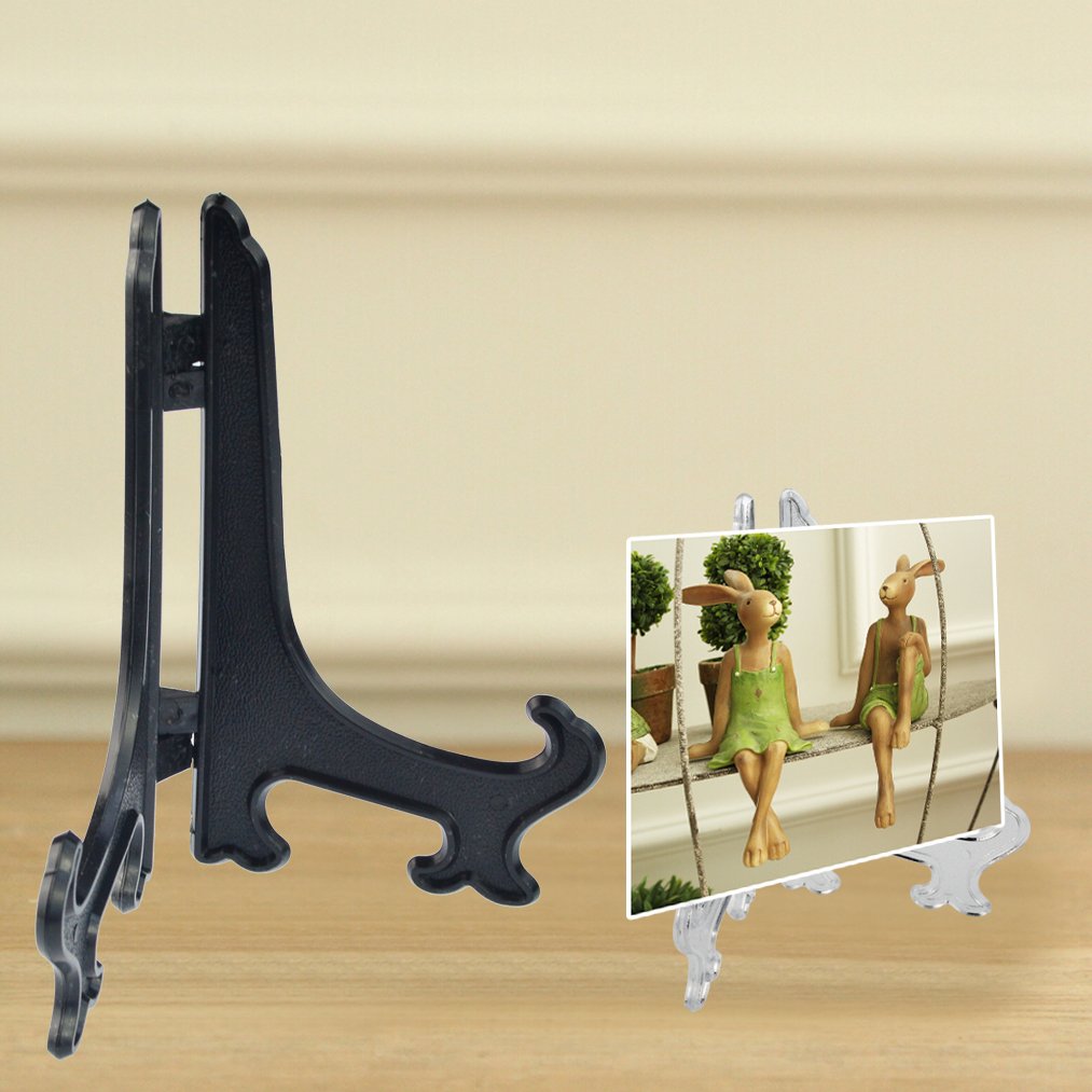 baotongle 30 pcs Plastic Easel Plate Stands Plate Holders to Display Pictures, Plates for Weddings, Home Decoration, Birthdays, Tables 4inches 5 inches 6 inches Black White