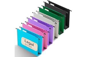 NORDUN Extra Capacity Legal Size Plastic Hanging File Folders,Heavy Duty 2 Inch Expansion,12 Pack Reinforced Expanding Legal Hanging Folders,Legal Filing Cabinet Folders for Bulky Files,Assorted Color
