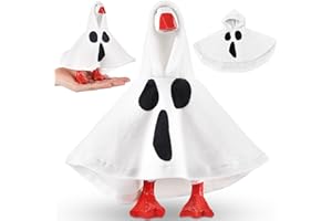 Sunnymove 1 Set Halloween Mini Desk Goose Outfit Magnetic Silly Goose 7 Inch Statue Ghost Cloak Costume Skirts and Hat for Halloween Keychain Table Desk Key Holder Decoration