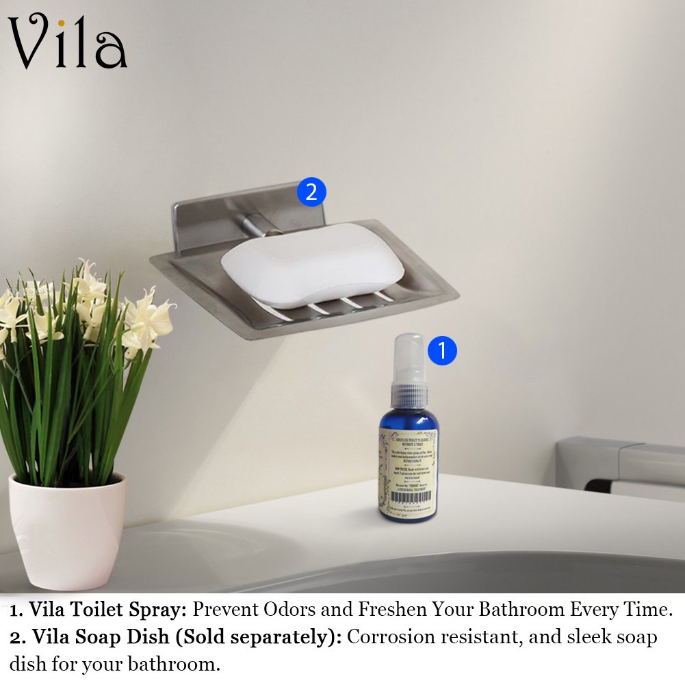 Lemongrass Toilet Spray by Vila - Prevent Bathroom Odors - 100% Essential Oils - No More Poop Smell - Deodorizer, Neutralizer and Freshener all in one 2oz Bottle