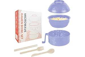 RORBAM Microwave Ramen Cooker,Ramen Bowl Set,Microwave Noodle Bowl,Ramen Bowl With Chopsticks and Spoon, College Dorm Room Essentials for Girls for Boys, Apartment Essentials, BPA-Free. (light purple)