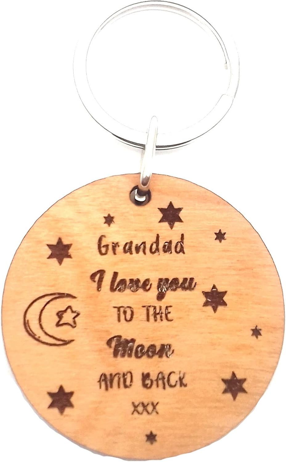 Grandad I Love You to The Moon and Back Wooden Keyring Key Ring Gifts for Birthday Christmas Fathers Day Keepsake