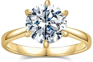 Aurora & Fiori Engagement Ring for Women, Women's CZ Round Solitaire Ring with 18K Yellow/White Gold Plated, Engagement Wedding Band Jewelry for Women 1/2/3/4CT