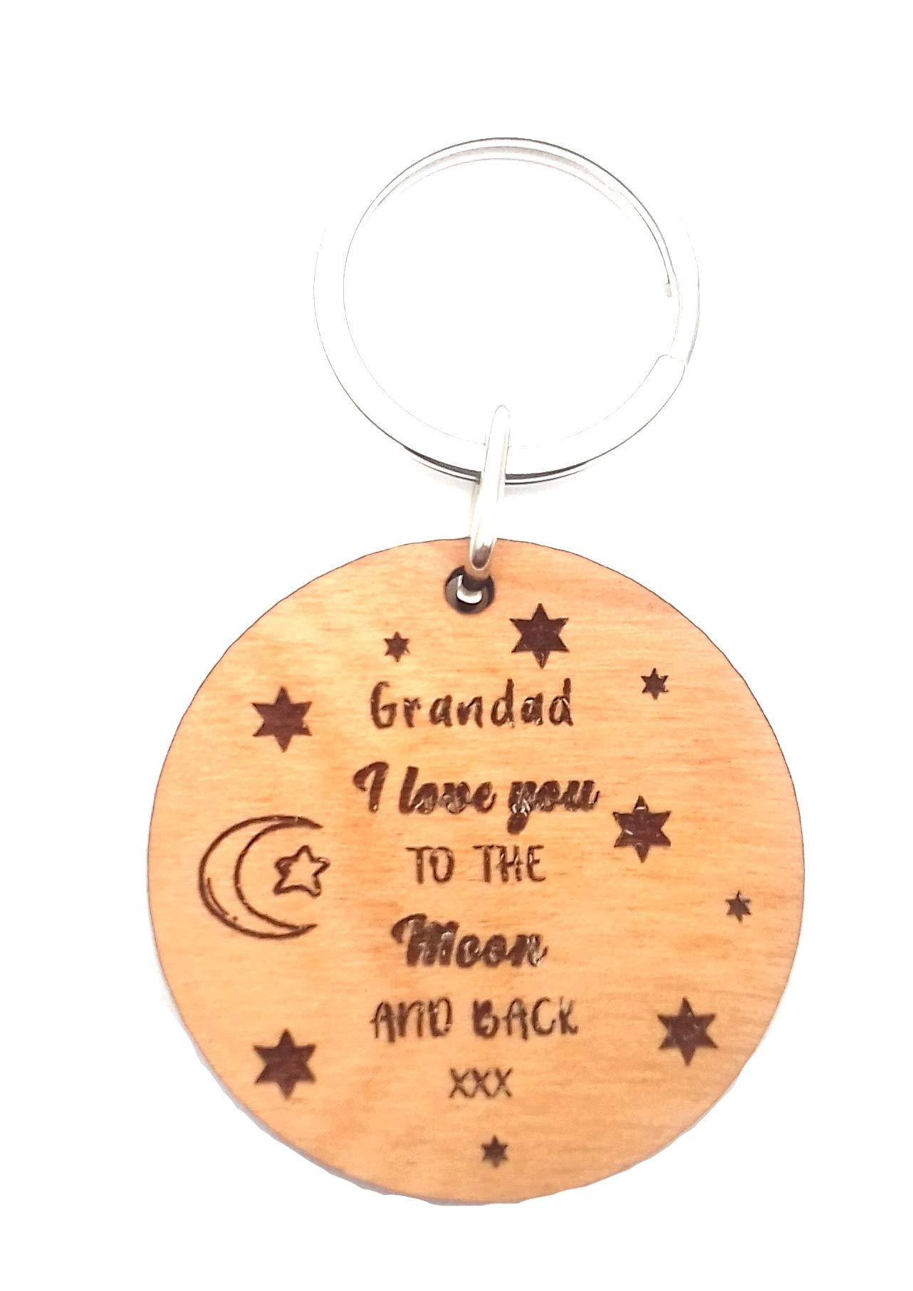 Grandad I Love You to The Moon and Back Wooden Keyring Key Ring Gifts for Birthday Christmas Fathers Day Keepsake