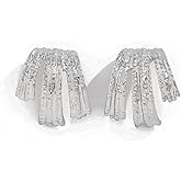 Chunky Statement Earrings for Women Minimalist Geometric Thick Mixed Metal Link Drop Dangle Stud Earrings Trendy Punk Jewelry Gift