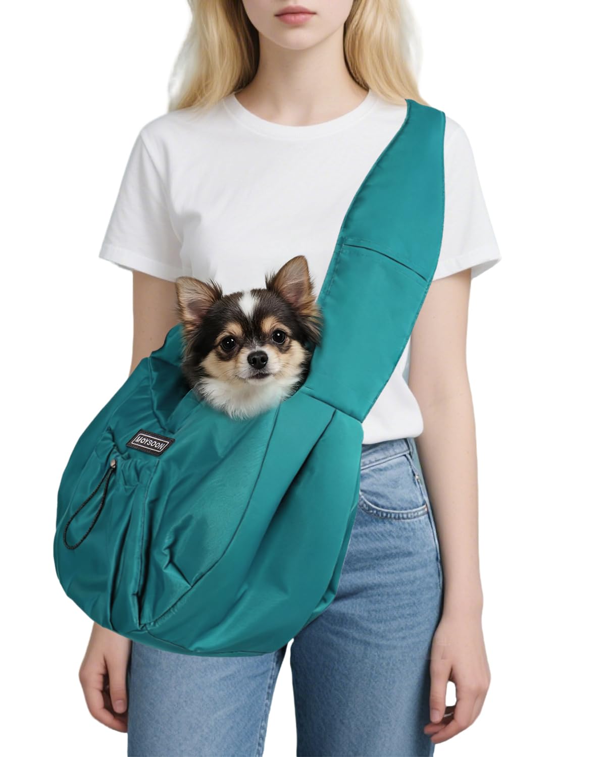 Photo 1 of Puppy Carrier Sling - Widened and Thickened Shoulder Strap with Pocket, Adjustable Hands-Free Small Dog Carrier Sling for Outside and Daily Walks, for Small Dog and Cat 12 lbs, (Peacock Blue).