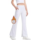 JOCMIC Girls Fleece Lined Flare Leggings High Waist Bell Bottoms Yoga Pants for Kids Girls Athletic Leggings with Pockets
