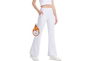 JOCMIC Girls Fleece Lined Flare Leggings High Waist Bell Bottoms Yoga Pants for Kids Girls Athletic Leggings with Pockets