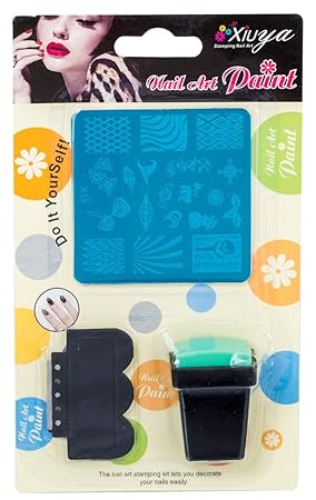 SAVNI set of square design plate stamping kit with assorted design plate, stamp and scrapper nail art
