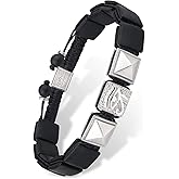 AWNL Men's Flatbead Bracelet with Sterling Silver Centre Charm Braided Bracelet Natural Gemstones Gift for Men (9.5mm Stone), 5.7"-7.5"