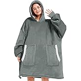 Gocvo Wearable Blanket, Blanket Hoodie Soft Warm Sweatshirt Gifts for Mom Adults Women Men Kids Wearable Blanket Hoodie with Pocket (Dark-Grey)